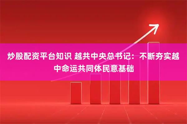 炒股配资平台知识 越共中央总书记：不断夯实越中命运共同体民意基础