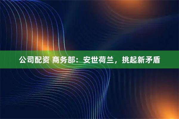 公司配资 商务部：安世荷兰，挑起新矛盾